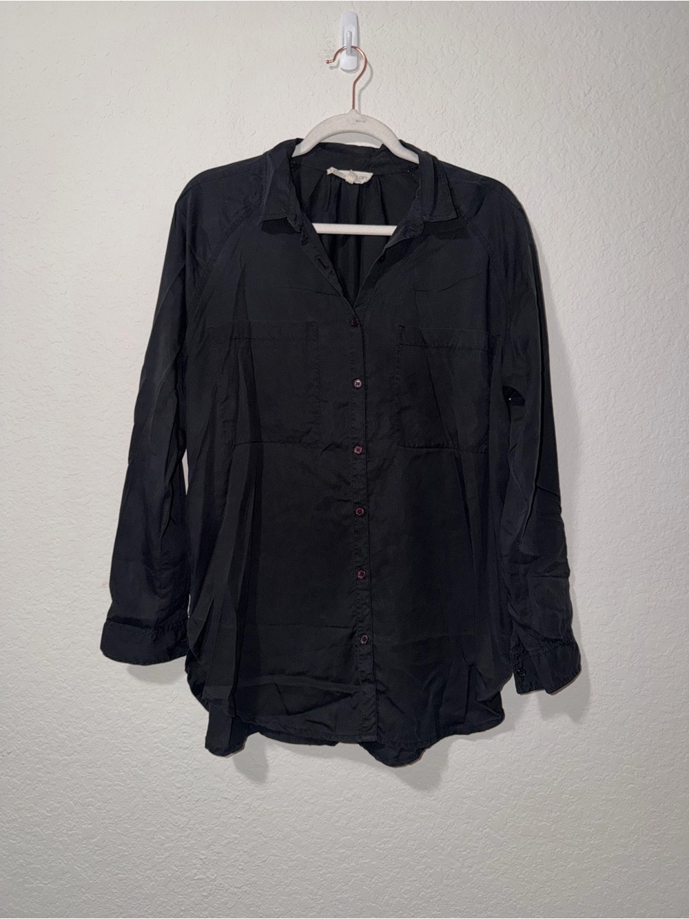 Lou & Grey for Loft Black Lightweight Button-Down Blouse